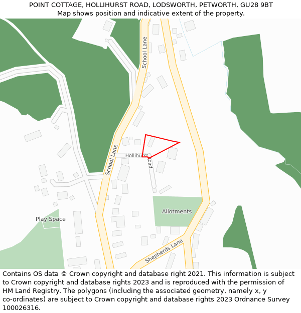 POINT COTTAGE, HOLLIHURST ROAD, LODSWORTH, PETWORTH, GU28 9BT: Location map and indicative extent of plot