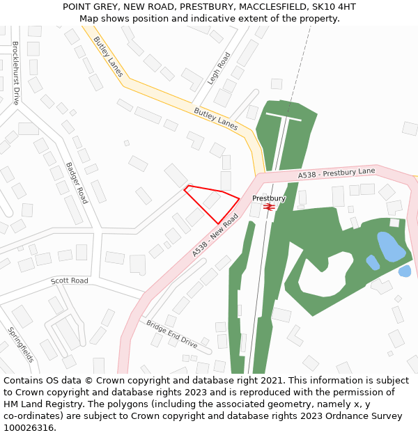 POINT GREY, NEW ROAD, PRESTBURY, MACCLESFIELD, SK10 4HT: Location map and indicative extent of plot