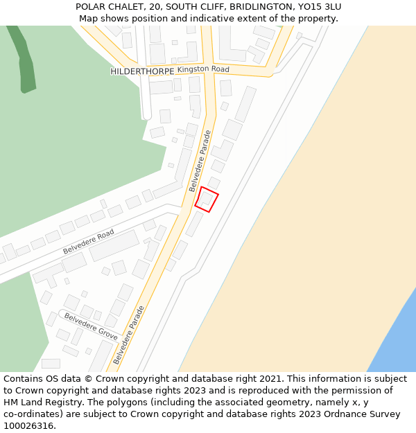 POLAR CHALET, 20, SOUTH CLIFF, BRIDLINGTON, YO15 3LU: Location map and indicative extent of plot