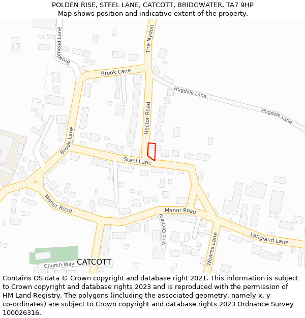 POLDEN RISE, STEEL LANE, CATCOTT, BRIDGWATER, TA7 9HP: Location map and indicative extent of plot