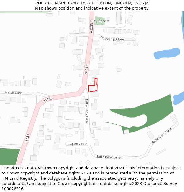 POLDHU, MAIN ROAD, LAUGHTERTON, LINCOLN, LN1 2JZ: Location map and indicative extent of plot