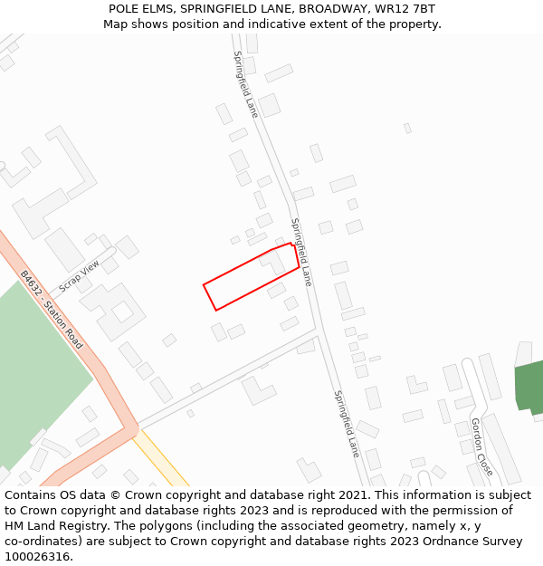 POLE ELMS, SPRINGFIELD LANE, BROADWAY, WR12 7BT: Location map and indicative extent of plot