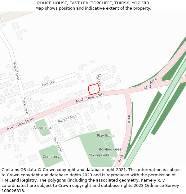 POLICE HOUSE, EAST LEA, TOPCLIFFE, THIRSK, YO7 3RR: Location map and indicative extent of plot