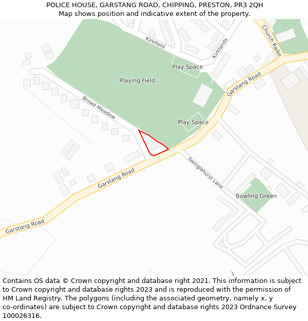 POLICE HOUSE, GARSTANG ROAD, CHIPPING, PRESTON, PR3 2QH: Location map and indicative extent of plot