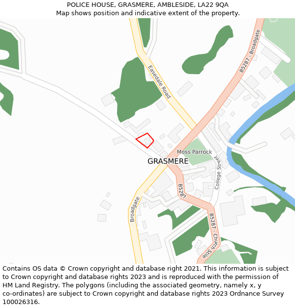 POLICE HOUSE, GRASMERE, AMBLESIDE, LA22 9QA: Location map and indicative extent of plot