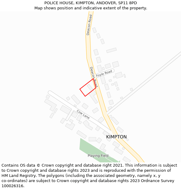 POLICE HOUSE, KIMPTON, ANDOVER, SP11 8PD: Location map and indicative extent of plot