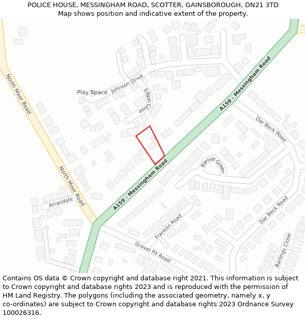 POLICE HOUSE, MESSINGHAM ROAD, SCOTTER, GAINSBOROUGH, DN21 3TD: Location map and indicative extent of plot