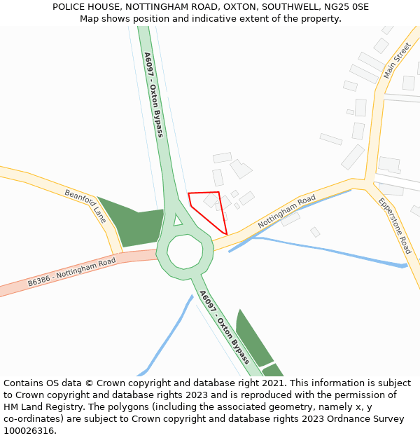 POLICE HOUSE, NOTTINGHAM ROAD, OXTON, SOUTHWELL, NG25 0SE: Location map and indicative extent of plot