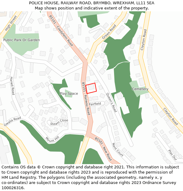 POLICE HOUSE, RAILWAY ROAD, BRYMBO, WREXHAM, LL11 5EA: Location map and indicative extent of plot