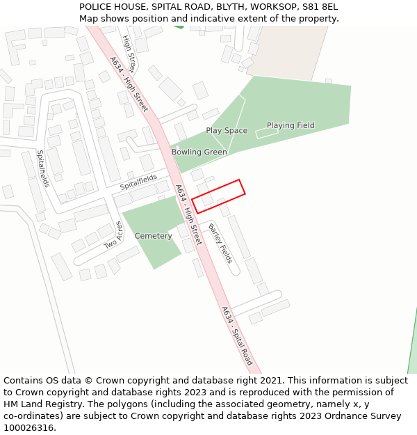 POLICE HOUSE, SPITAL ROAD, BLYTH, WORKSOP, S81 8EL: Location map and indicative extent of plot