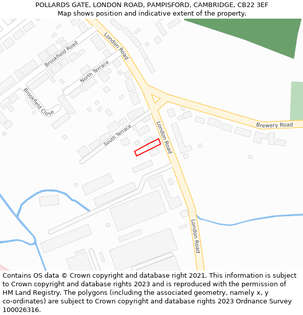 POLLARDS GATE, LONDON ROAD, PAMPISFORD, CAMBRIDGE, CB22 3EF: Location map and indicative extent of plot
