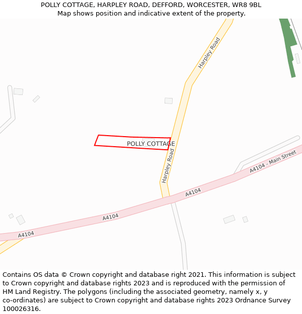 POLLY COTTAGE, HARPLEY ROAD, DEFFORD, WORCESTER, WR8 9BL: Location map and indicative extent of plot