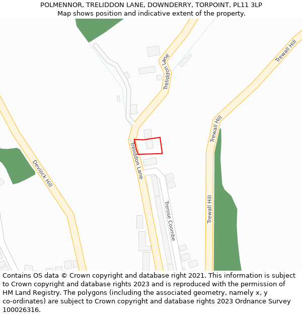 POLMENNOR, TRELIDDON LANE, DOWNDERRY, TORPOINT, PL11 3LP: Location map and indicative extent of plot