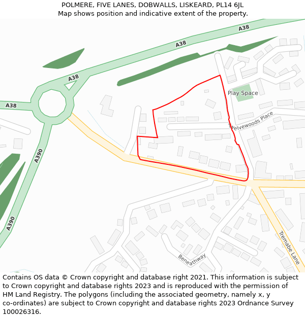 POLMERE, FIVE LANES, DOBWALLS, LISKEARD, PL14 6JL: Location map and indicative extent of plot