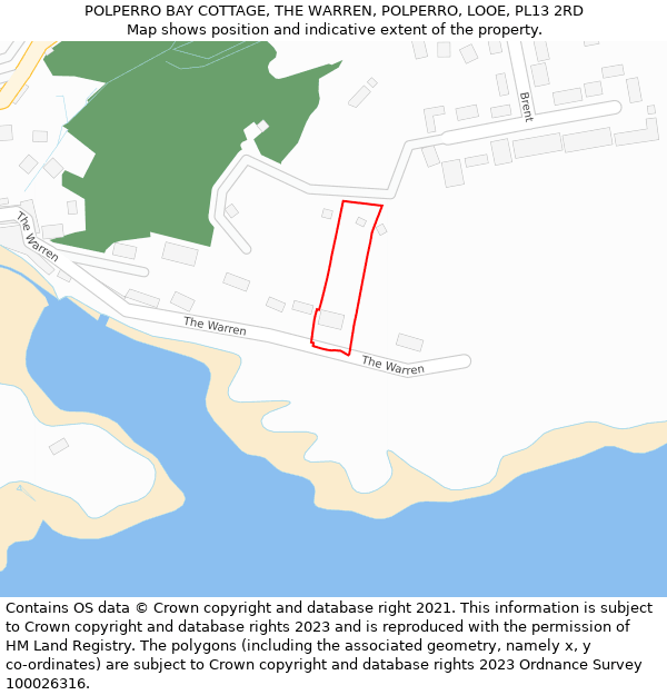 POLPERRO BAY COTTAGE, THE WARREN, POLPERRO, LOOE, PL13 2RD: Location map and indicative extent of plot