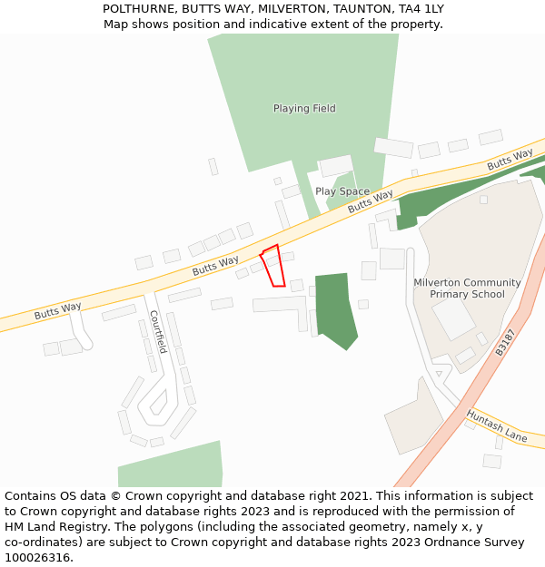 POLTHURNE, BUTTS WAY, MILVERTON, TAUNTON, TA4 1LY: Location map and indicative extent of plot