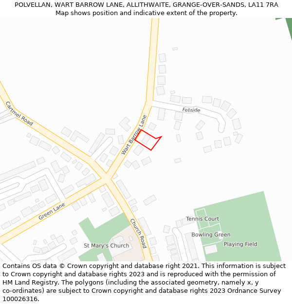 POLVELLAN, WART BARROW LANE, ALLITHWAITE, GRANGE-OVER-SANDS, LA11 7RA: Location map and indicative extent of plot