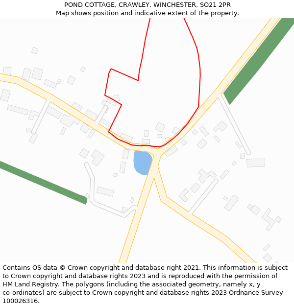 POND COTTAGE, CRAWLEY, WINCHESTER, SO21 2PR: Location map and indicative extent of plot