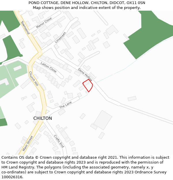 POND COTTAGE, DENE HOLLOW, CHILTON, DIDCOT, OX11 0SN: Location map and indicative extent of plot