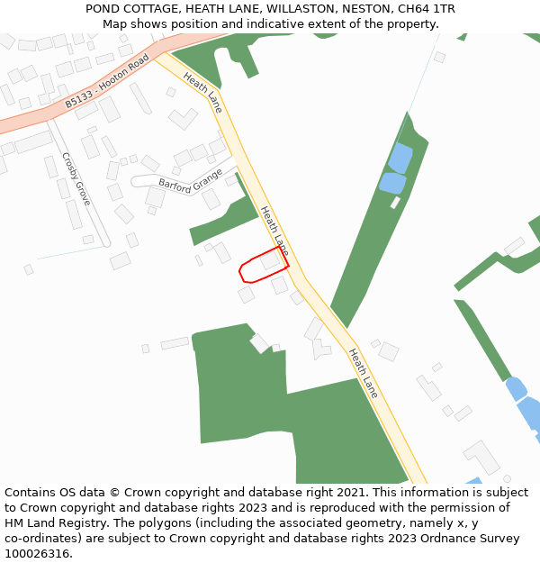 POND COTTAGE, HEATH LANE, WILLASTON, NESTON, CH64 1TR: Location map and indicative extent of plot