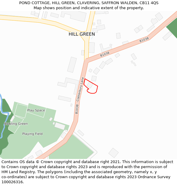 POND COTTAGE, HILL GREEN, CLAVERING, SAFFRON WALDEN, CB11 4QS: Location map and indicative extent of plot