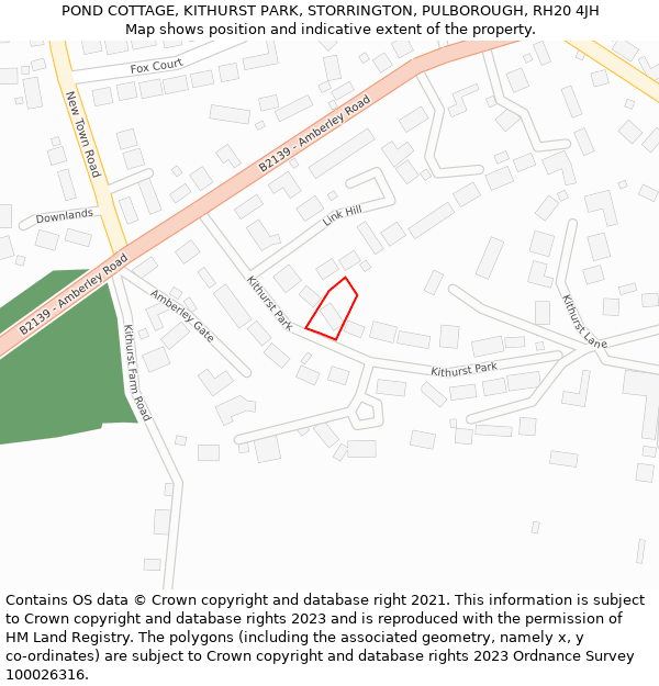 POND COTTAGE, KITHURST PARK, STORRINGTON, PULBOROUGH, RH20 4JH: Location map and indicative extent of plot