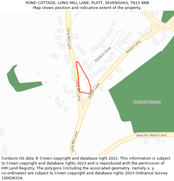 POND COTTAGE, LONG MILL LANE, PLATT, SEVENOAKS, TN15 8NB: Location map and indicative extent of plot