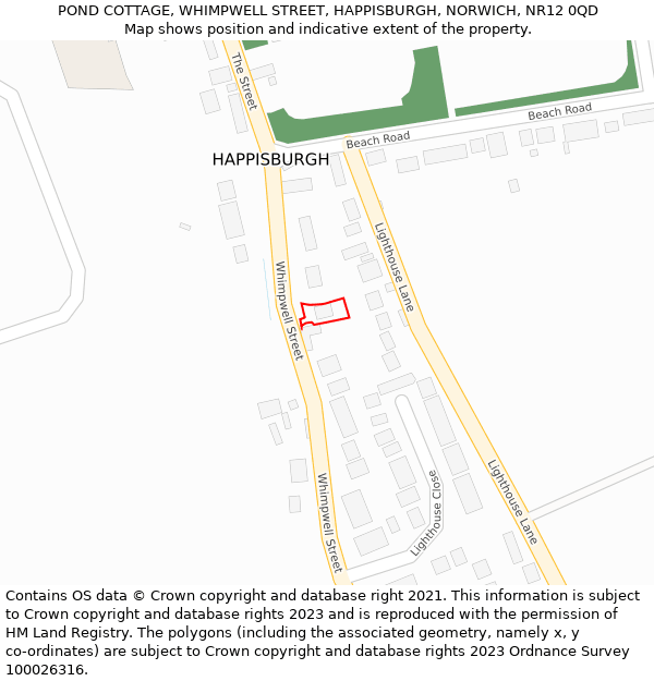 POND COTTAGE, WHIMPWELL STREET, HAPPISBURGH, NORWICH, NR12 0QD: Location map and indicative extent of plot