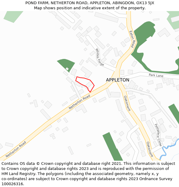 POND FARM, NETHERTON ROAD, APPLETON, ABINGDON, OX13 5JX: Location map and indicative extent of plot