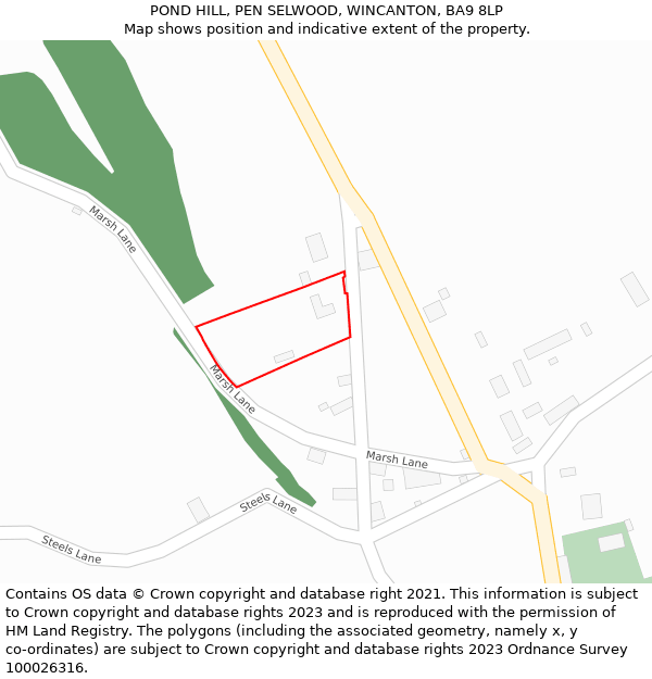 POND HILL, PEN SELWOOD, WINCANTON, BA9 8LP: Location map and indicative extent of plot