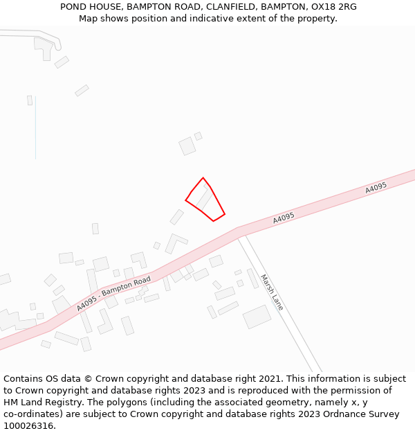 POND HOUSE, BAMPTON ROAD, CLANFIELD, BAMPTON, OX18 2RG: Location map and indicative extent of plot