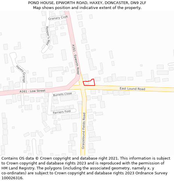 POND HOUSE, EPWORTH ROAD, HAXEY, DONCASTER, DN9 2LF: Location map and indicative extent of plot