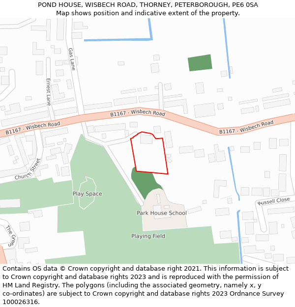 POND HOUSE, WISBECH ROAD, THORNEY, PETERBOROUGH, PE6 0SA: Location map and indicative extent of plot