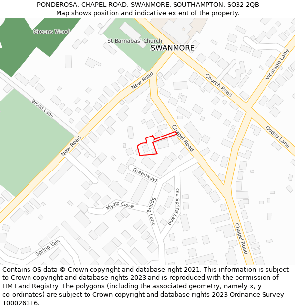PONDEROSA, CHAPEL ROAD, SWANMORE, SOUTHAMPTON, SO32 2QB: Location map and indicative extent of plot