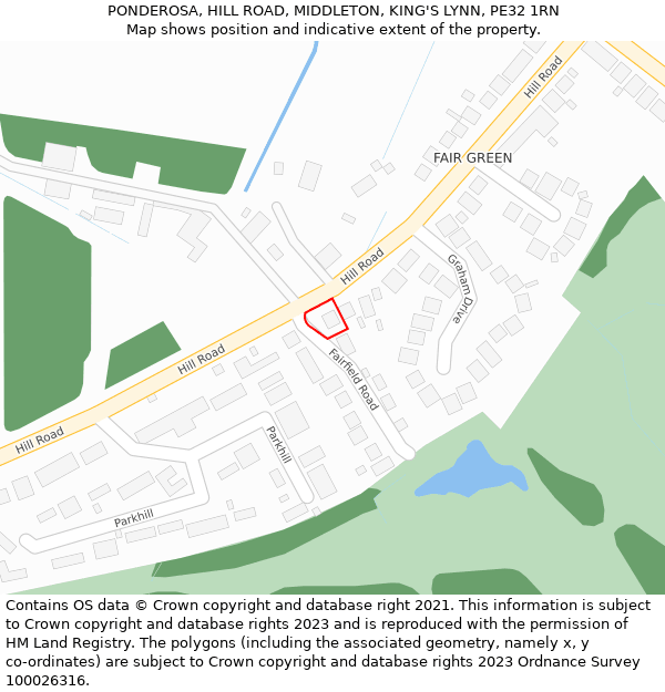 PONDEROSA, HILL ROAD, MIDDLETON, KING'S LYNN, PE32 1RN: Location map and indicative extent of plot