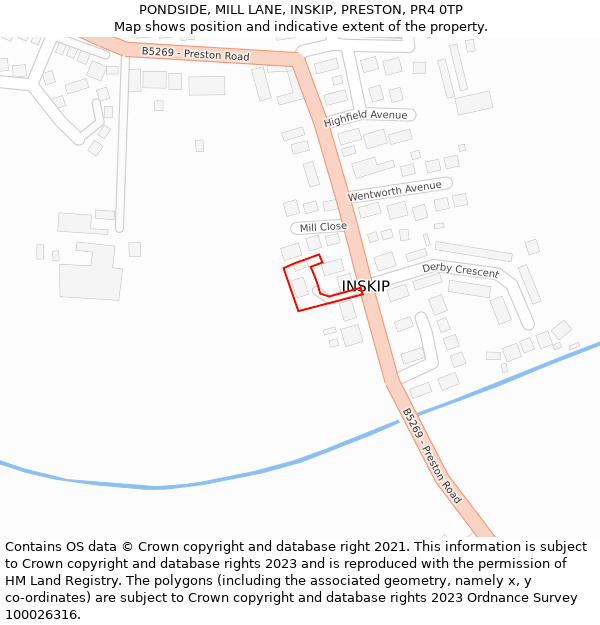 PONDSIDE, MILL LANE, INSKIP, PRESTON, PR4 0TP: Location map and indicative extent of plot