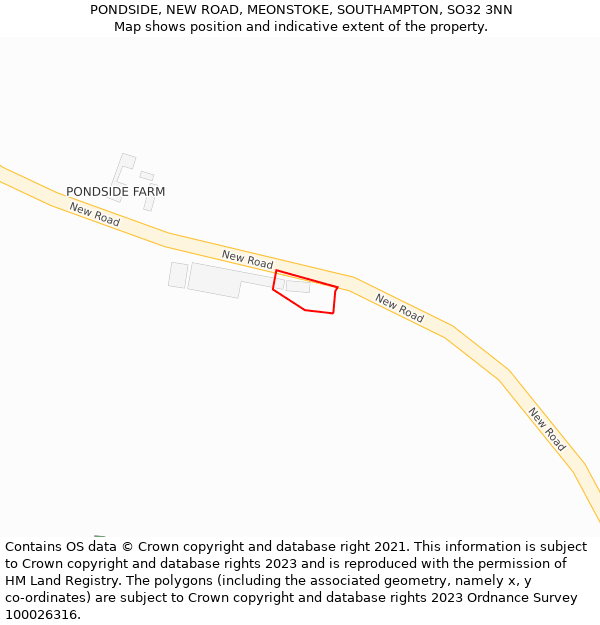 PONDSIDE, NEW ROAD, MEONSTOKE, SOUTHAMPTON, SO32 3NN: Location map and indicative extent of plot