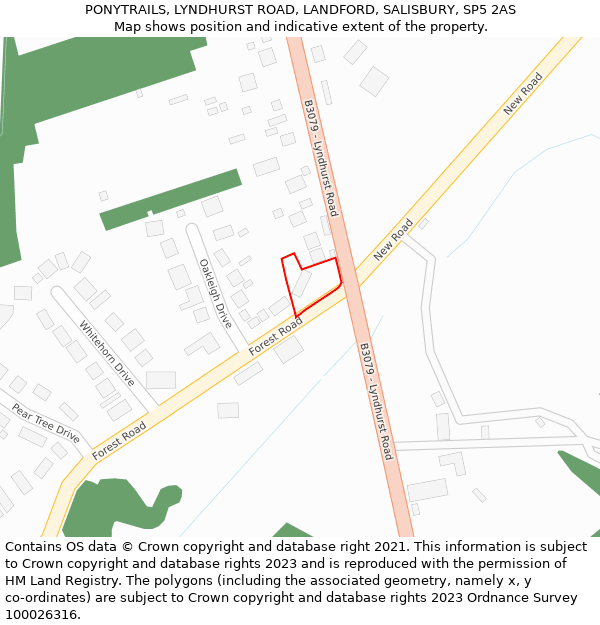 PONYTRAILS, LYNDHURST ROAD, LANDFORD, SALISBURY, SP5 2AS: Location map and indicative extent of plot