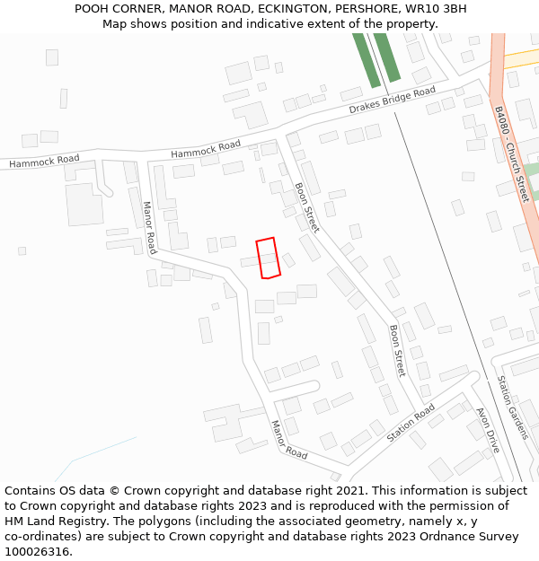 POOH CORNER, MANOR ROAD, ECKINGTON, PERSHORE, WR10 3BH: Location map and indicative extent of plot
