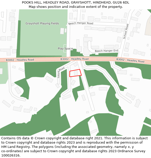POOKS HILL, HEADLEY ROAD, GRAYSHOTT, HINDHEAD, GU26 6DL: Location map and indicative extent of plot