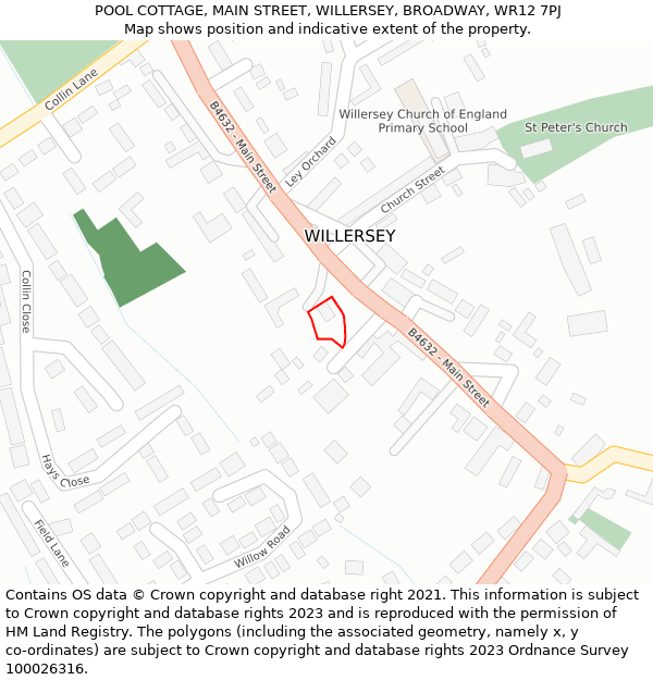 POOL COTTAGE, MAIN STREET, WILLERSEY, BROADWAY, WR12 7PJ: Location map and indicative extent of plot