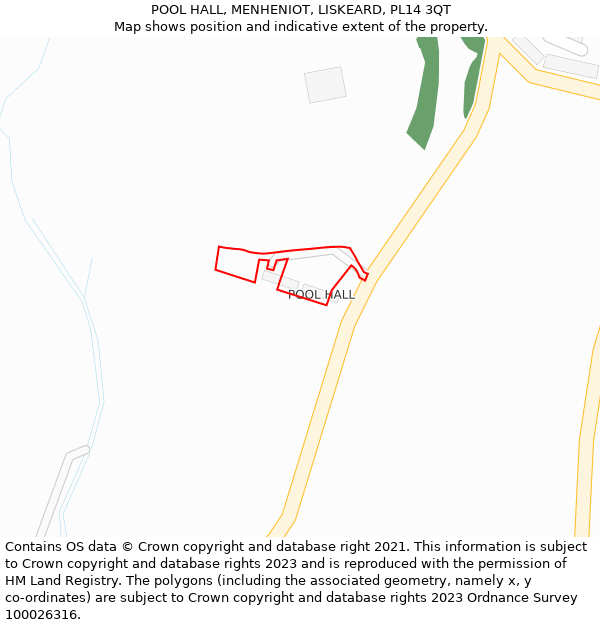 POOL HALL, MENHENIOT, LISKEARD, PL14 3QT: Location map and indicative extent of plot