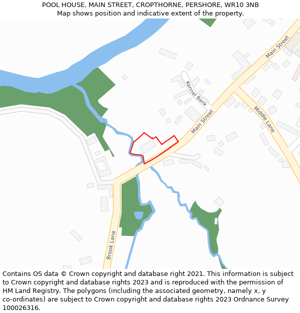 POOL HOUSE, MAIN STREET, CROPTHORNE, PERSHORE, WR10 3NB: Location map and indicative extent of plot