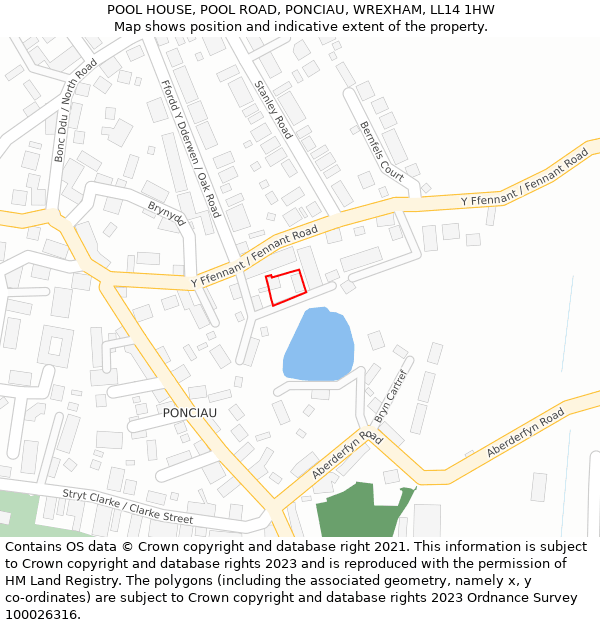 POOL HOUSE, POOL ROAD, PONCIAU, WREXHAM, LL14 1HW: Location map and indicative extent of plot