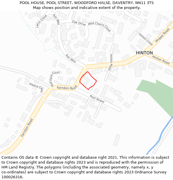 POOL HOUSE, POOL STREET, WOODFORD HALSE, DAVENTRY, NN11 3TS: Location map and indicative extent of plot