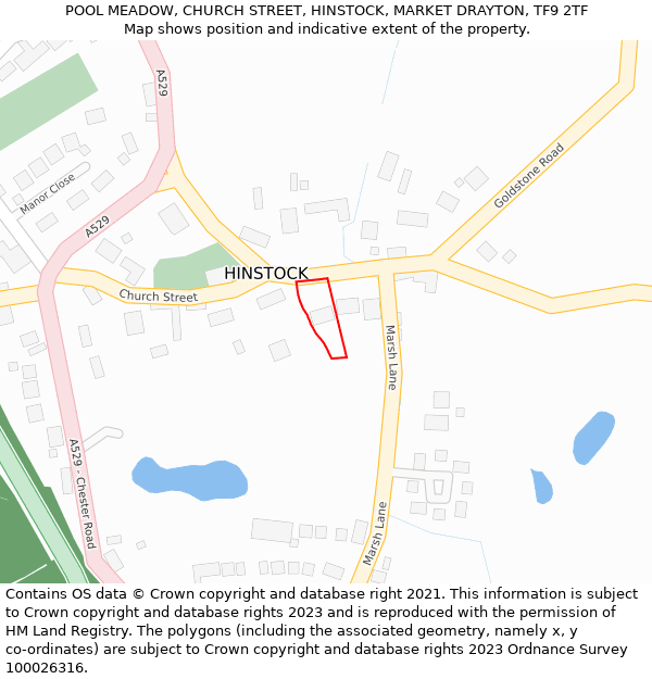 POOL MEADOW, CHURCH STREET, HINSTOCK, MARKET DRAYTON, TF9 2TF: Location map and indicative extent of plot