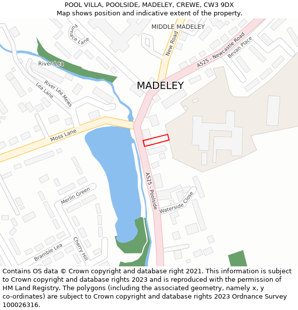 POOL VILLA, POOLSIDE, MADELEY, CREWE, CW3 9DX: Location map and indicative extent of plot