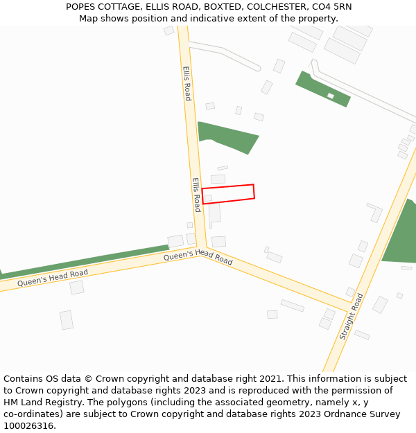 POPES COTTAGE, ELLIS ROAD, BOXTED, COLCHESTER, CO4 5RN: Location map and indicative extent of plot