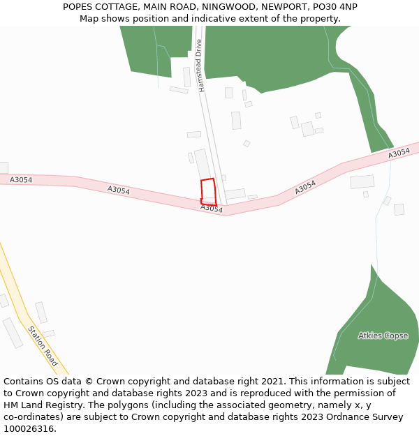 POPES COTTAGE, MAIN ROAD, NINGWOOD, NEWPORT, PO30 4NP: Location map and indicative extent of plot