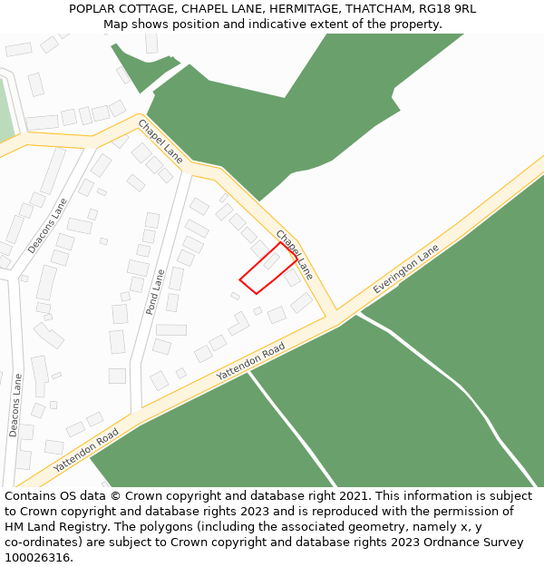 POPLAR COTTAGE, CHAPEL LANE, HERMITAGE, THATCHAM, RG18 9RL: Location map and indicative extent of plot